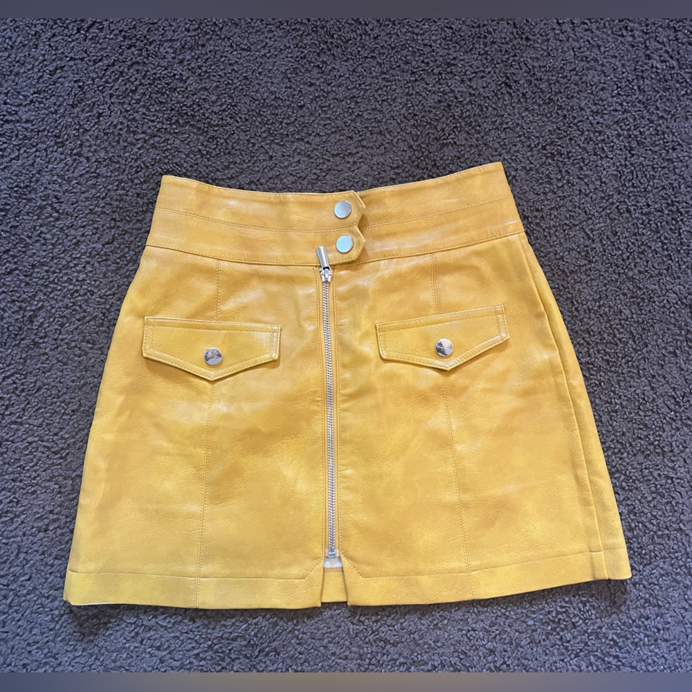 TOPSHOP Mustard Yellow Leather Mini Skirt